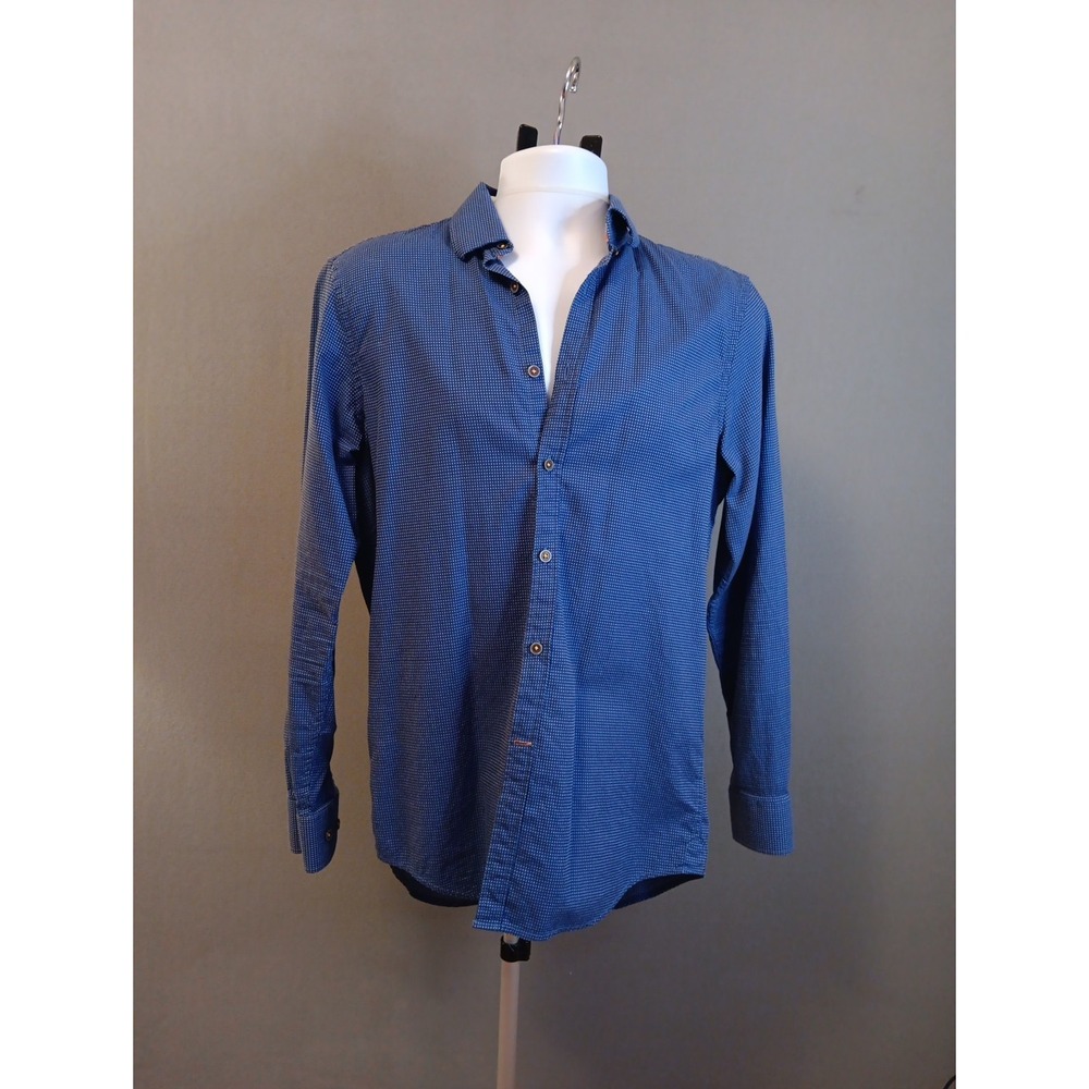 Report Collection Shirt Mens Medium Blue Polka Dot Modern Fit‎ Performance